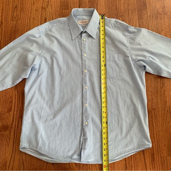 Emanuel Ungari light blue and navy striped button up dress shirt 17 34/35 XL - Picture 12 of 15